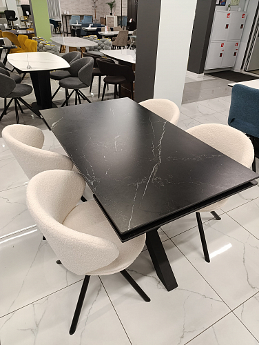 Керамический стол Бронхольм 140(200)х80х77 белый мрамор / черный из шоурума 4